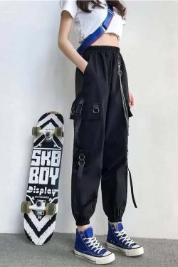 Y2K Grunge Gothic Chain Cargo Pants - Retro 90s Fashion, Summer Y2K Outfits, Dark Y2K Style