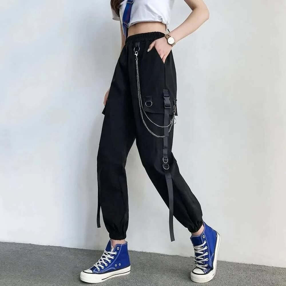 Y2K Grunge Gothic Chain Cargo Pants - Retro 90s Fashion, Summer Y2K Outfits, Dark Y2K Style