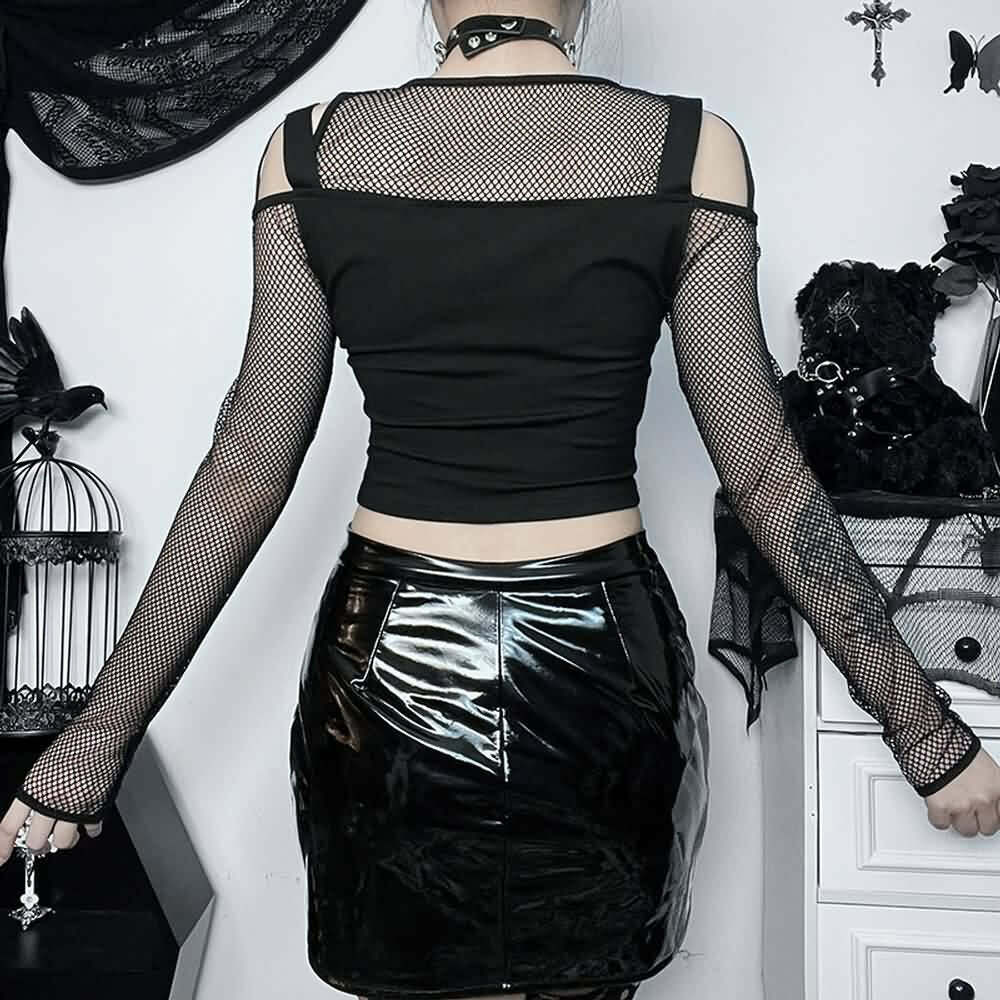 Y2K Grunge Gothic Cut Out Crop Top - Retro 90s Fashion, Summer Y2K Outfits, Dark Y2K Style