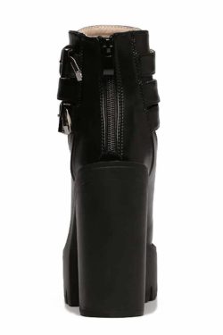 Y2K Grunge Gothic Double Buckle Strap Lace Up Platform Boots - Retro 90s Fashion Statement