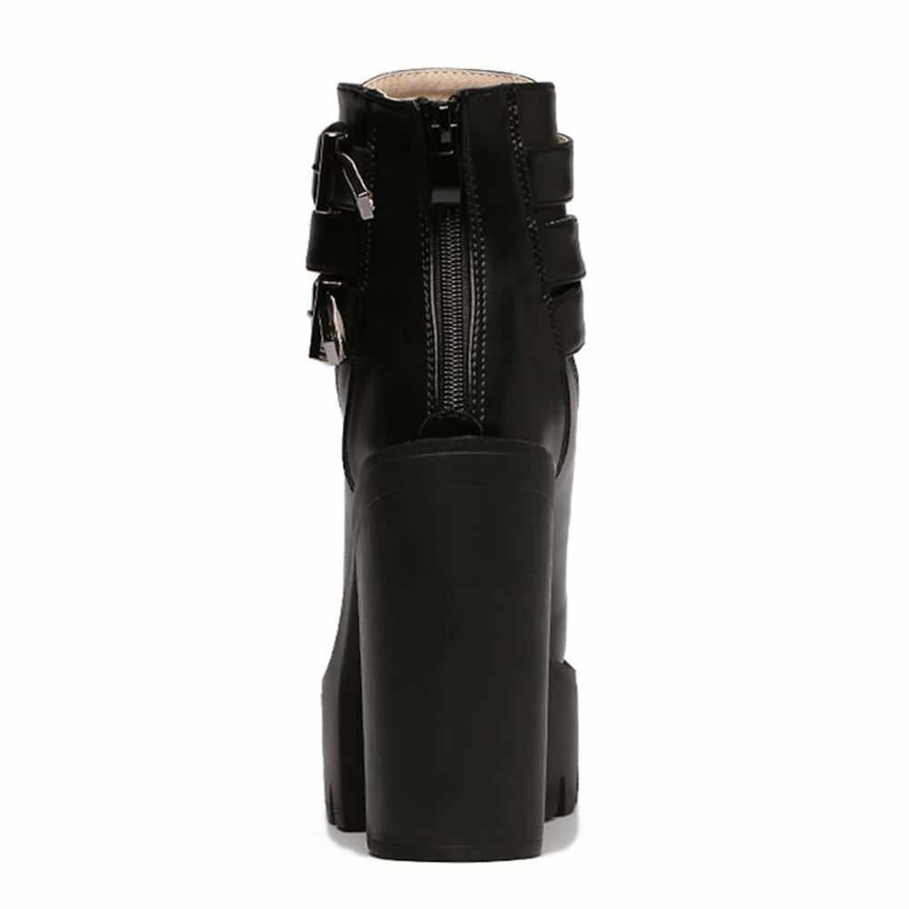 Y2K Grunge Gothic Double Buckle Strap Lace Up Platform Boots - Retro 90s Fashion Statement