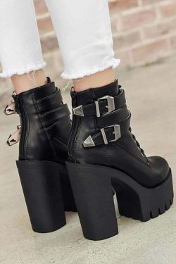 Y2K Grunge Gothic Double Buckle Strap Lace Up Platform Boots - Retro 90s Fashion Statement