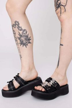 Y2K Grunge Gothic Nocturnal Bat Platform Sandals - Retro 90s Fashion, Y2K Club Outfits