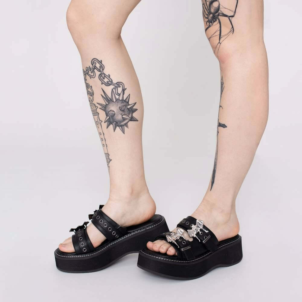 Y2K Grunge Gothic Nocturnal Bat Platform Sandals - Retro 90s Fashion, Y2K Club Outfits