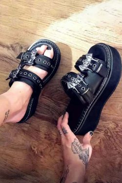 Y2K Grunge Gothic Nocturnal Bat Platform Sandals - Retro 90s Fashion, Y2K Club Outfits