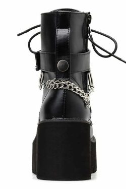 Y2K Grunge Gothic Punk Chain Leather Platform Boots - Retro 90s Fashion, Y2K Club Outfits