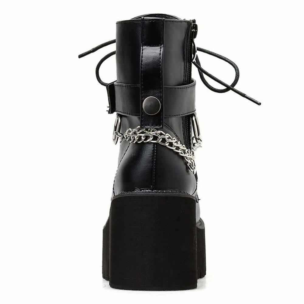Y2K Grunge Gothic Punk Chain Leather Platform Boots - Retro 90s Fashion, Y2K Club Outfits