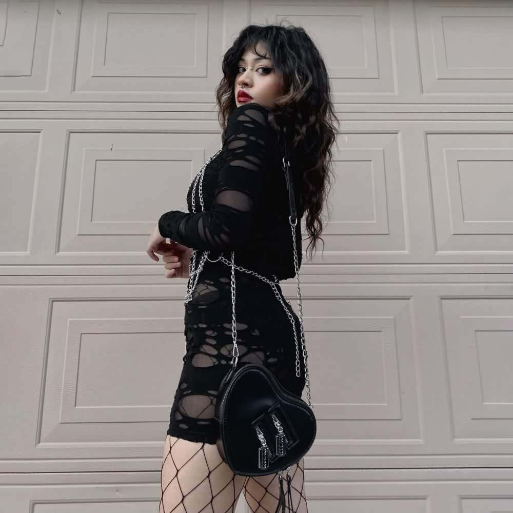 Y2K Grunge Gothic Punk Heart Shoulder Bag - Retro 90s Fashion, Y2K Summer & Party Outfits