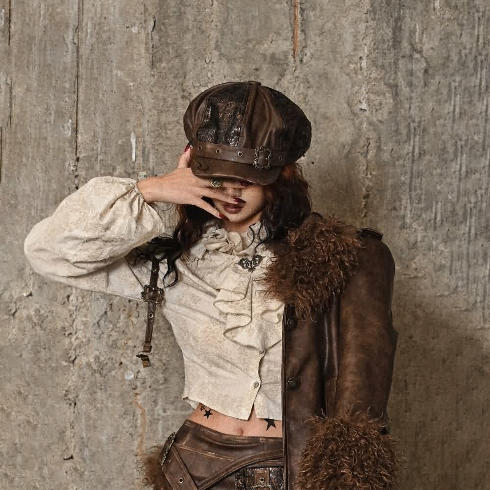 Y2K Grunge Gothic Punk Leather Metal Studded Hat - Retro 90s Fashion, Y2K Club Outfit