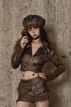 Y2K Grunge Gothic Punk Leather Metal Studded Hat - Retro 90s Fashion, Y2K Club Outfit