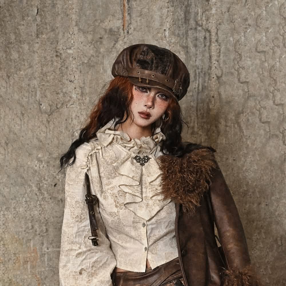 Y2K Grunge Gothic Punk Leather Metal Studded Hat - Retro 90s Fashion, Y2K Club Outfit