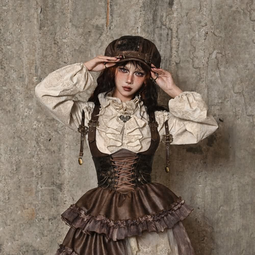 Y2K Grunge Gothic Punk Leather Metal Studded Hat - Retro 90s Fashion, Y2K Club Outfit
