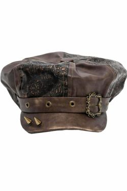 Y2K Grunge Gothic Punk Leather Metal Studded Hat - Retro 90s Fashion, Y2K Club Outfit
