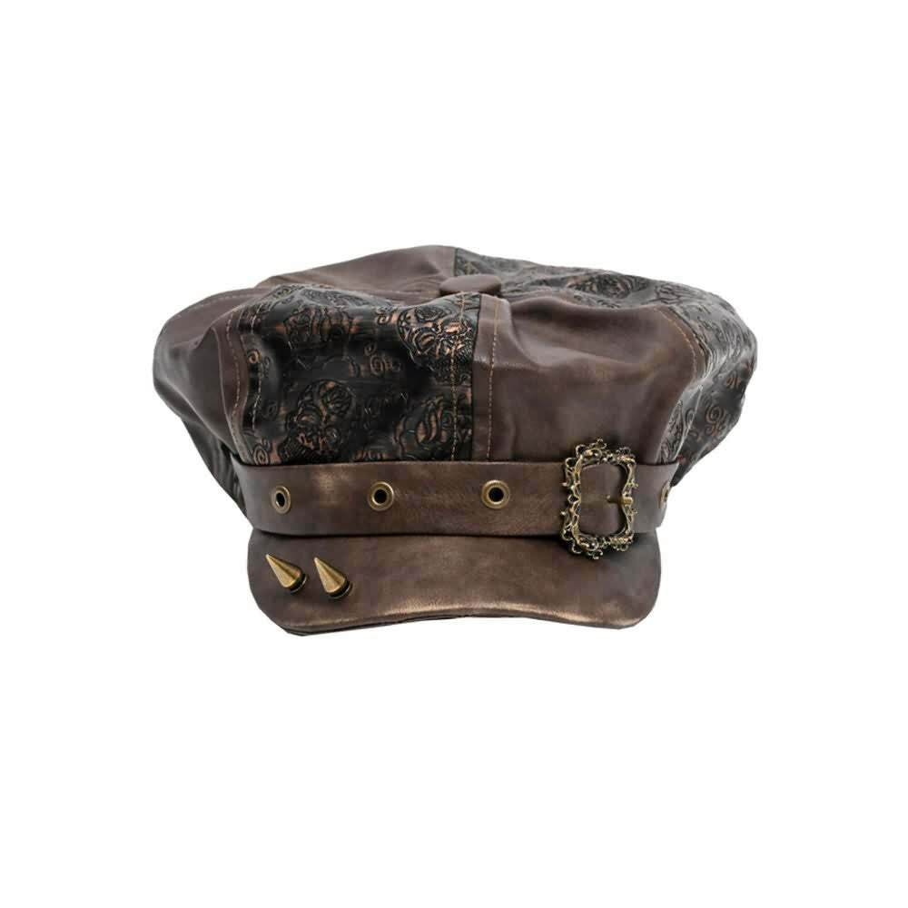 Y2K Grunge Gothic Punk Leather Metal Studded Hat - Retro 90s Fashion, Y2K Club Outfit
