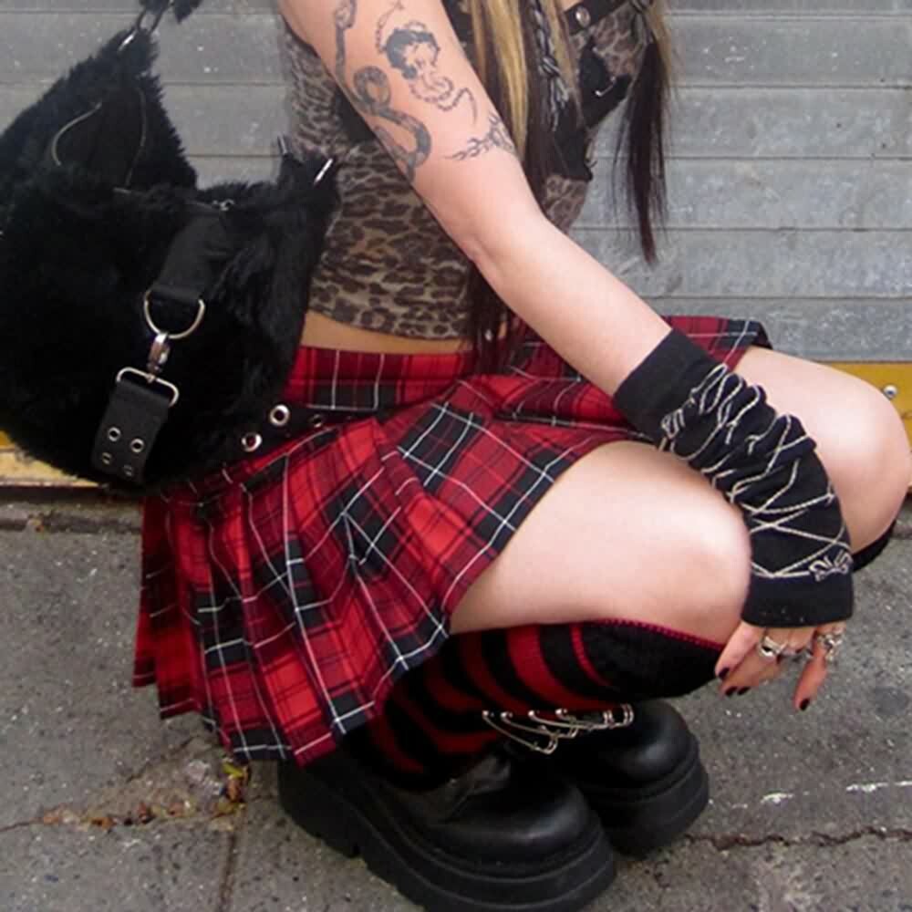 Y2K Grunge Gothic Punk Plaid Pleated Mini Skirt - Retro 90s Fashion, Summer Y2K Outfits