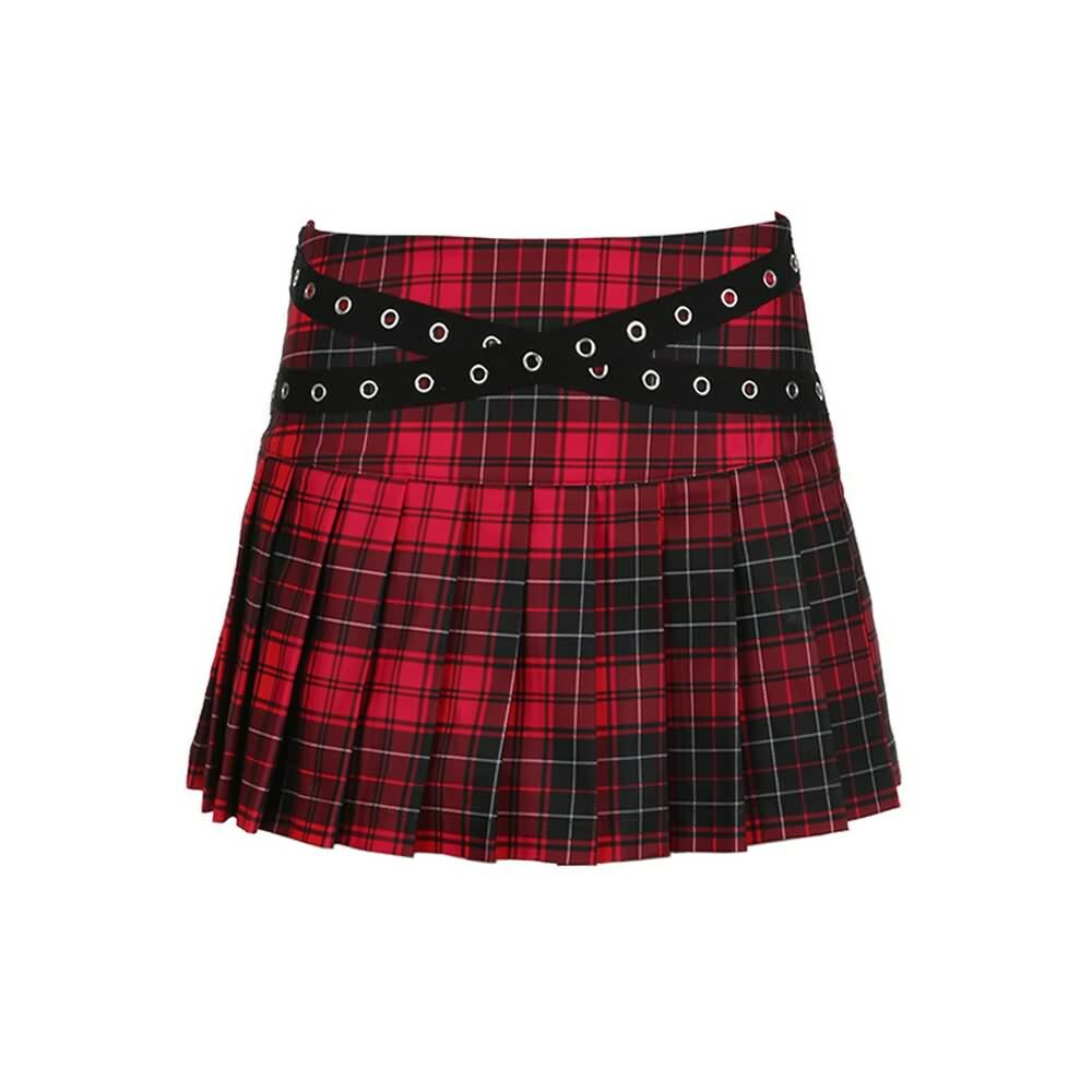 Y2K Grunge Gothic Punk Plaid Pleated Mini Skirt - Retro 90s Fashion, Summer Y2K Outfits