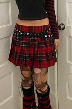 Y2K Grunge Gothic Punk Plaid Pleated Mini Skirt - Retro 90s Fashion, Summer Y2K Outfits