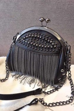 Y2K Grunge Gothic Punk Studded Fringe Shoulder Bag - Retro 90s Fashion, Y2K Club & Party Outfits