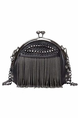 Y2K Grunge Gothic Punk Studded Fringe Shoulder Bag - Retro 90s Fashion, Y2K Club & Party Outfits