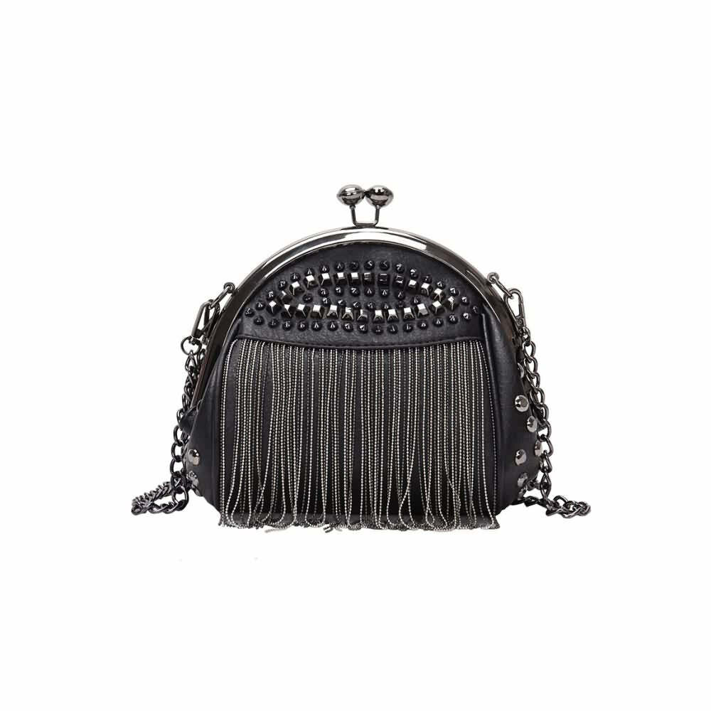 Y2K Grunge Gothic Punk Studded Fringe Shoulder Bag - Retro 90s Fashion, Y2K Club & Party Outfits