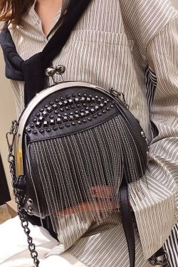 Y2K Grunge Gothic Punk Studded Fringe Shoulder Bag - Retro 90s Fashion, Y2K Club & Party Outfits