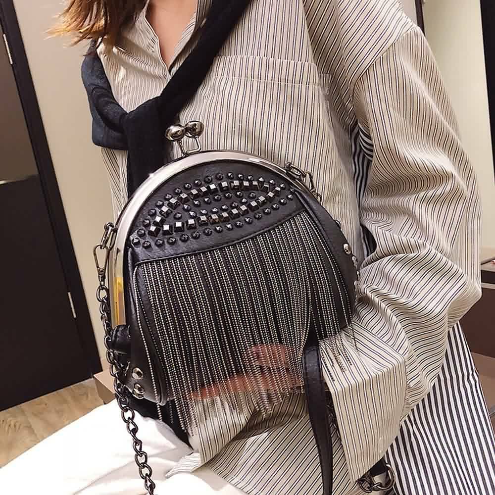 Y2K Grunge Gothic Punk Studded Fringe Shoulder Bag - Retro 90s Fashion, Y2K Club & Party Outfits