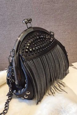 Y2K Grunge Gothic Punk Studded Fringe Shoulder Bag - Retro 90s Fashion, Y2K Club & Party Outfits