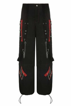 Y2K Grunge Gothic Rebel Chain Cargo Pants - 90s Retro Style, Dark Y2K Fashion