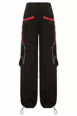 Y2K Grunge Gothic Rebel Chain Cargo Pants - 90s Retro Style, Dark Y2K Fashion