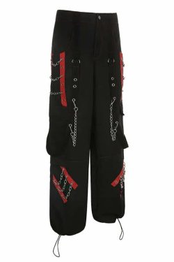 Y2K Grunge Gothic Rebel Chain Cargo Pants - 90s Retro Style, Dark Y2K Fashion