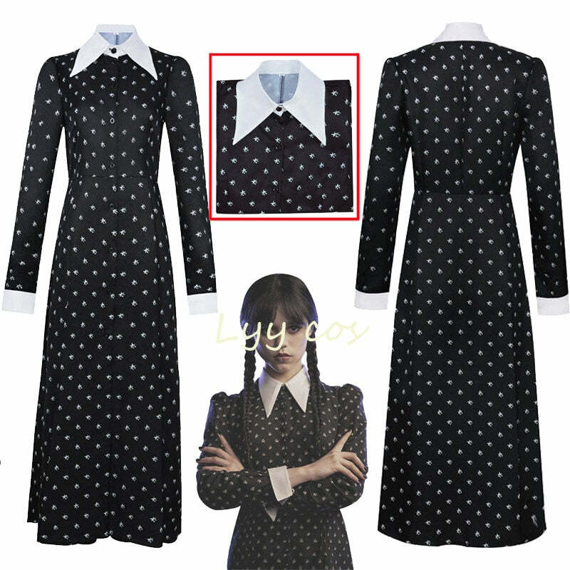 Y2K Grunge Gothic Wednesday Addams Long Dress Cosplay - Retro 90s Summer Party Outfit