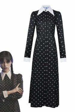 Y2K Grunge Gothic Wednesday Addams Long Dress Cosplay - Retro 90s Summer Party Outfit