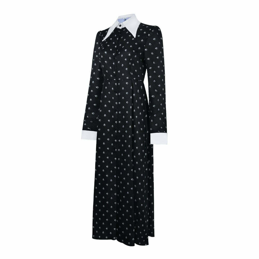 Y2K Grunge Gothic Wednesday Addams Long Dress Cosplay - Retro 90s Summer Party Outfit