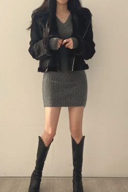Y2K Grunge Gray Sweater Dress - Retro 90s Fashion, Summer Y2K Outfit, Pastel Goth Style