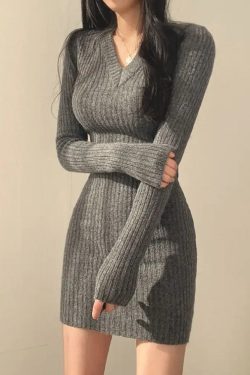 Y2K Grunge Gray Sweater Dress - Retro 90s Fashion, Summer Y2K Outfit, Pastel Goth Style