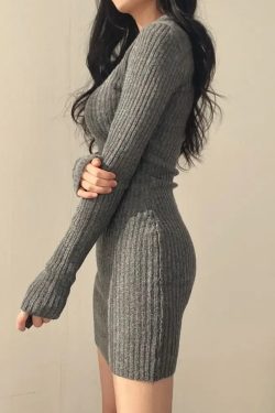 Y2K Grunge Gray Sweater Dress - Retro 90s Fashion, Summer Y2K Outfit, Pastel Goth Style