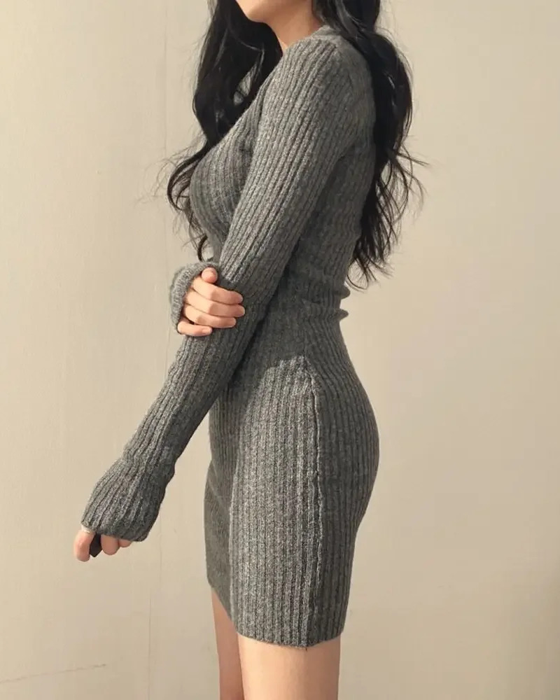 Y2K Grunge Gray Sweater Dress - Retro 90s Fashion, Summer Y2K Outfit, Pastel Goth Style