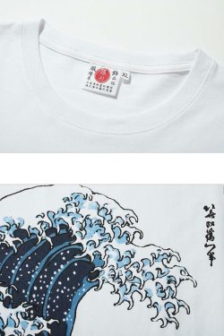 Y2K Grunge Great Wave Fitted Tee - Retro 90s Summer Outfit, Pastel Goth, Y2K Fashion