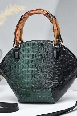 Y2K Grunge Green Embossed Faux Leather Tote Handbag - Retro 90s Fashion, Y2K Summer Style