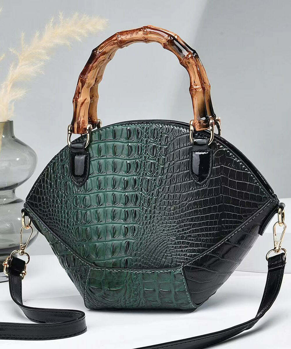 Y2K Grunge Green Embossed Faux Leather Tote Handbag - Retro 90s Fashion, Y2K Summer Style