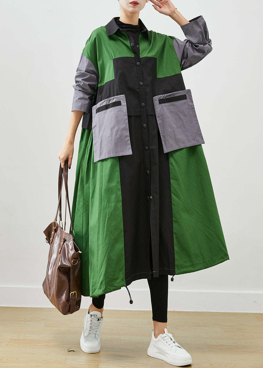 Y2K Grunge Green Oversized Patchwork Cotton Coat - Retro 90s Fashion, Summer & Fall Style