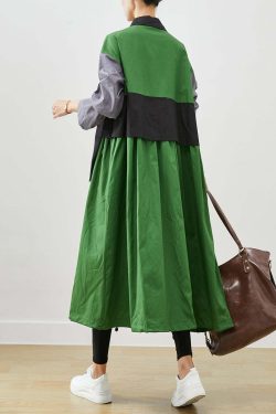 Y2K Grunge Green Oversized Patchwork Cotton Coat - Retro 90s Fashion, Summer & Fall Style