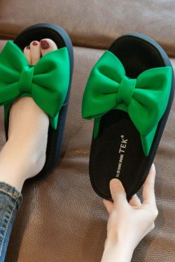 Y2K Grunge Green Platform Bow Slide Sandals - Retro 90s Summer Fashion, Comfy & Stylish