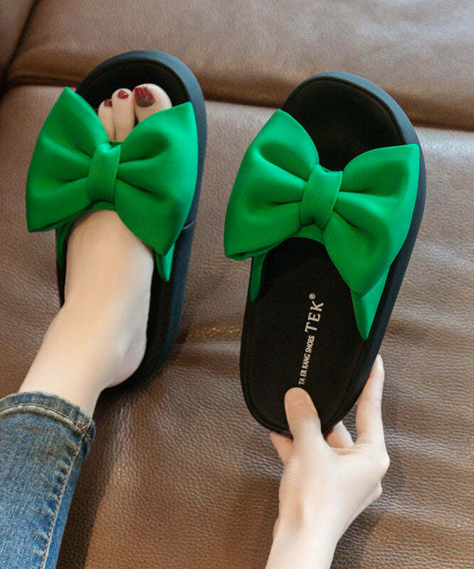 Y2K Grunge Green Platform Bow Slide Sandals - Retro 90s Summer Fashion, Comfy & Stylish