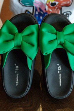 Y2K Grunge Green Platform Bow Slide Sandals - Retro 90s Summer Fashion, Comfy & Stylish