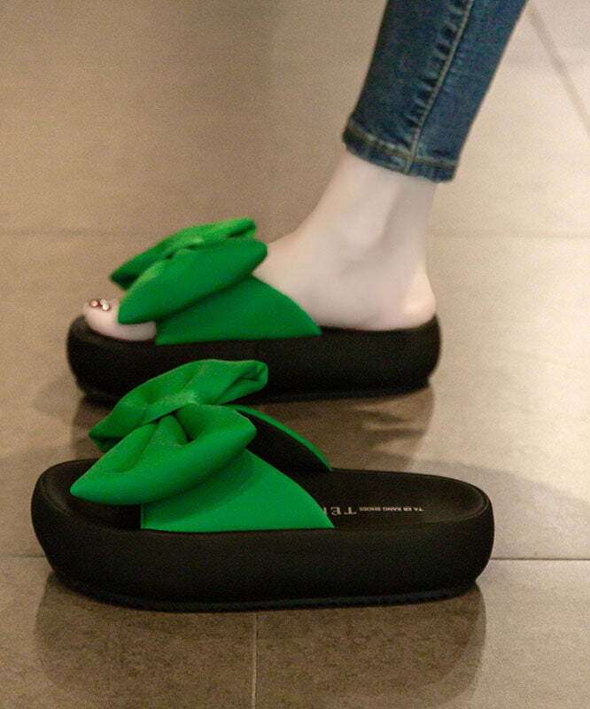 Y2K Grunge Green Platform Bow Slide Sandals - Retro 90s Summer Fashion, Comfy & Stylish