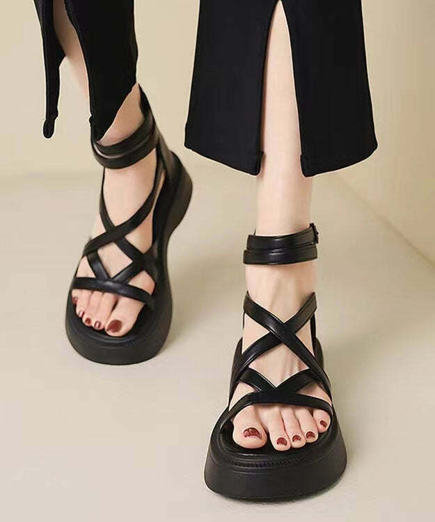 Y2K Grunge Green Platform Sandals - Faux Leather, Handmade, Cross Strap, Retro 90s Style