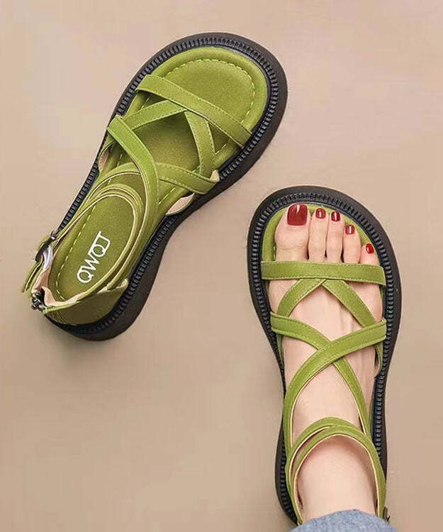 Y2K Grunge Green Platform Sandals - Faux Leather, Handmade, Cross Strap, Retro 90s Style