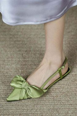Y2K Grunge Green Satin Bow Pointed Toe Sandals - Retro 90s Fashion, Summer Y2K Outfits