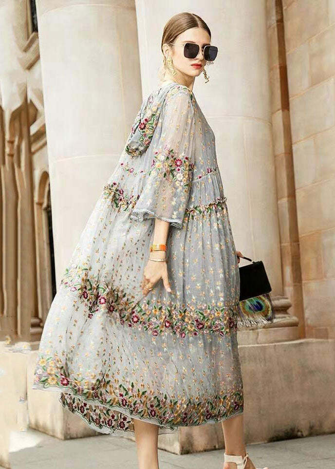 Y2K Grunge Grey V Neck Embroidered Tulle Dress Set - Retro 90s Summer Party Outfit